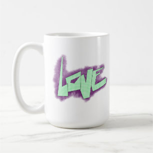 Caneca De Café grafite de amor roxo verde menta tipografia pontos