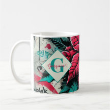 Grafite Grungy Poinsettia Floral Personalizado