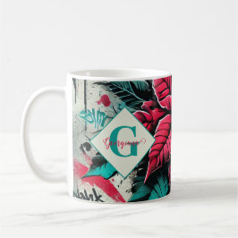 Caneca De Café Grafite Grungy Poinsettia Floral Personalizado