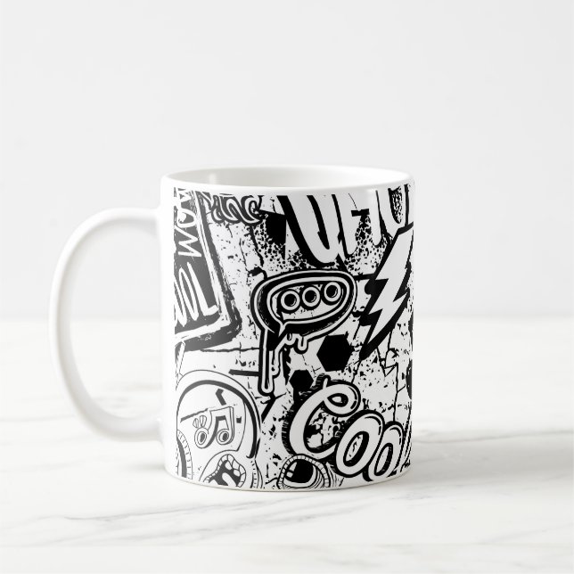 Caneca De Café grafite história em quadrinhos preto e branco sem  (Esquerda)