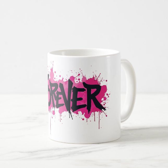 Caneca De Café Grafite rosa quente "FOREVER" (Frente Esquerda)