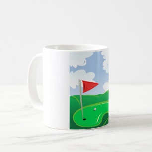 Caneca De Café Grama de Golfe com Bandeira Vermelha e Bola