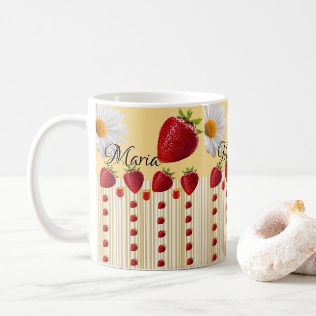 Caneca De Café Grama de Morango Branco (Com Donut)