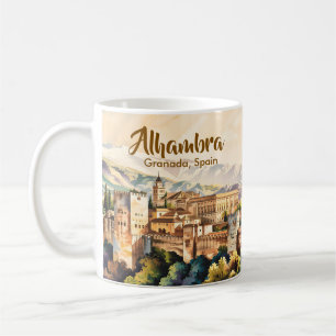 Caneca De Café Granada Espanha Alhambra Antiga Aquarela Viagem