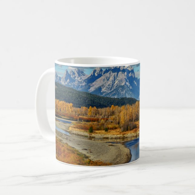 Caneca De Café Grand Teton Mountain River View no outono (Frente Esquerda)