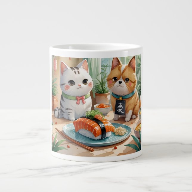 Caneca De Café Grande 「仲良し猫の寿司時間（Cat Friends' Sushi Time）」 (Frente)