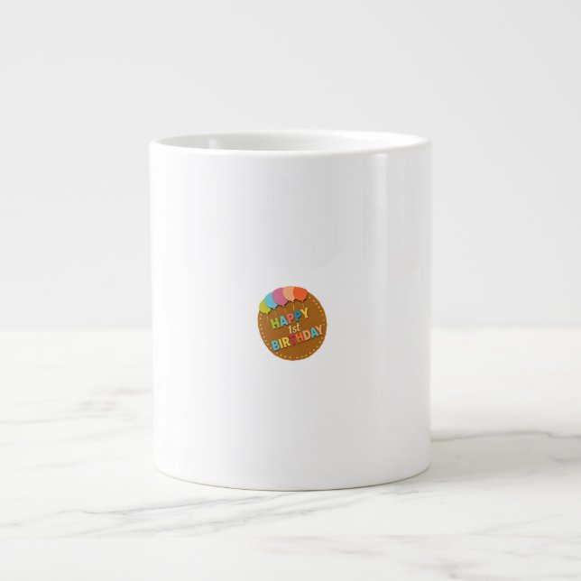 Caneca De Café Grande 1º aniversário feliz (Frente)