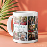 Caneca De Café Grande 10 Borda de Foto com Centro de Texto - Cinza Teal<br><div class="desc">Use 10 fotos quadradas e faça um presente exclusivo com uma fonte moderna de script em cor real. As fotos fazem borda do texto e realçam fotos da família e de amigos. A colagem é repetida em ambos os lados para que o usuário possa ver as fotos de todos os...</div>