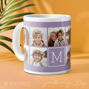 Caneca De Café Grande 11 Colagem de Fotos em Grade com Monograma