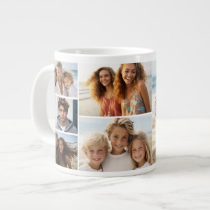 Caneca De Café Grande 11 Colagem de Fotos - Moderno, Branco Mínimo