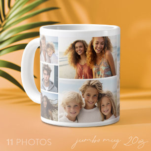Caneca De Café Grande 11 Colagem de Fotos - Moderno, Branco Mínimo