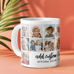 Caneca De Café Grande 14 Grade de Colagem de Fotos - 2 Caixas de Texto -<br><div class="desc">Use 14 fotos SQUARE para criar uma caneca pessoal de colagem de fotos. Esse layout moderno e limpo inclui 2 blocos de texto - 1 em um script de tendência e 1 em uma fonte san serif para adicionar um nome de família ou um nome. A cor e as fontes...</div>