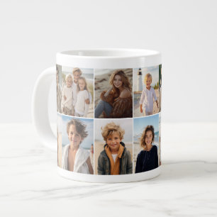 Caneca De Café Grande 14 Grade de Colagem de Fotos - branco moderno mini