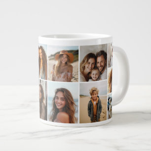 Caneca De Café Grande 14 Grade de Colagem de Fotos - branco moderno mini