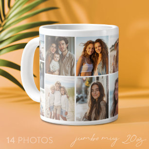 Caneca De Café Grande 14 Grade de Colagem de Fotos - branco moderno mini