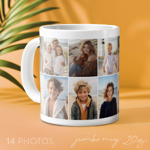 Caneca De Café Grande 14 Grade de Colagem de Fotos - branco moderno mini