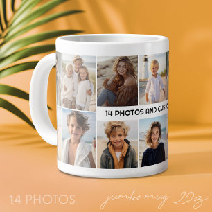 Caneca De Café Grande 14 Grade de Colagem de Fotos - Texto Central moder