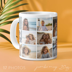 Caneca De Café Grande 17 Grade de Colagem de Fotos - Mod Branco Minimali