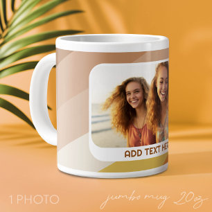 Caneca De Café Grande 1 Colagem de Fotos - texto - Listras Retrô Cores Q