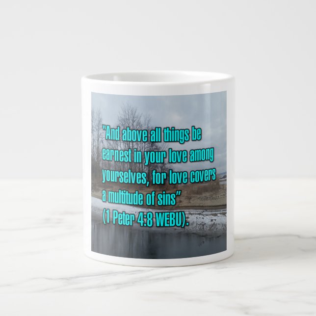 Caneca De Café Grande 1 Peter 4:8 WEBU Mug (Frente)