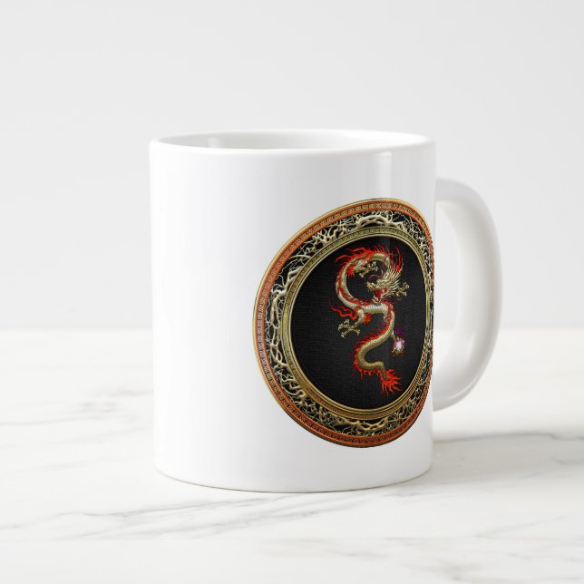 Caneca De Café Grande [200] Dragão chinês Ouro Fucanglong (Frente Esquerda)