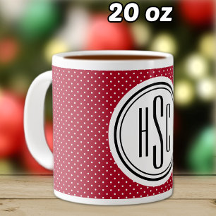 Caneca De Café Grande 20oz Grande Monograma, pontos vermelhos e brancos