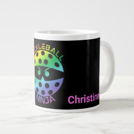 Caneca De Café Grande 20oz Ninja de picleball arco-íris com nome