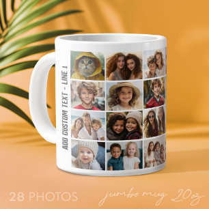 Caneca De Café Grande 28 Grade de Colagem de Fotos - Texto de Roteiro -
