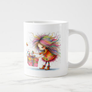 Caneca De Café Grande * 2 Colorida Caprichosa Menina de Natal Present