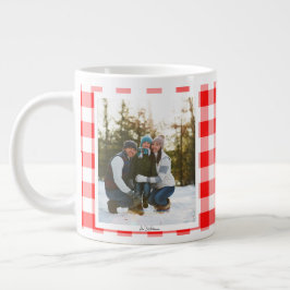 Caneca De Café Grande 2 Fotos Presente de Natal Xadrez Vermelho Vintage 