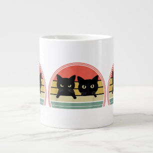 Caneca De Café Grande 2 Gatos Pretos Purgando Vintage Retro Cat Animal L
