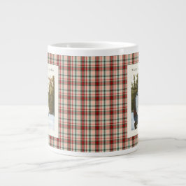 Caneca De Café Grande 2 Photo Rustic Green Red Plaid Monogram Christmas