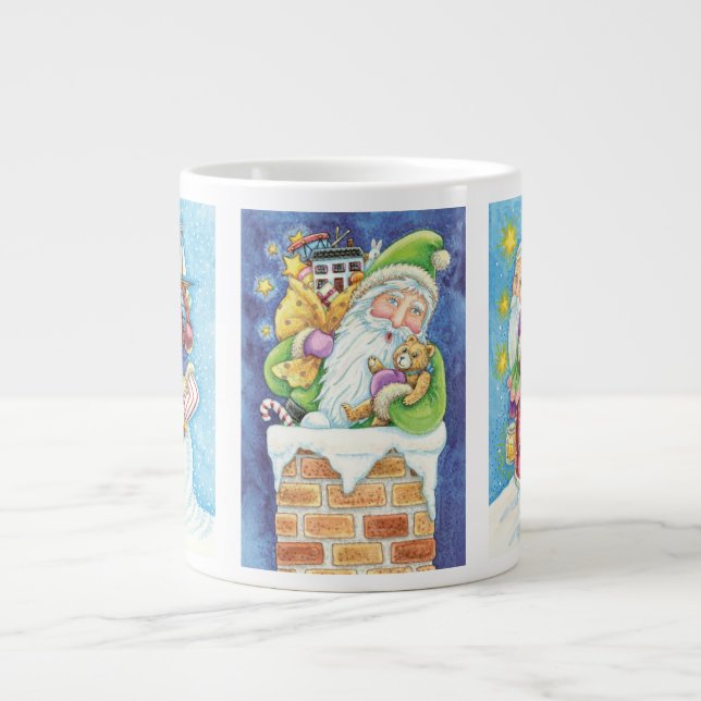 Caneca De Café Grande 3 Diferentes Desenhos de Papai Noel de Natal em Ca (Frente)