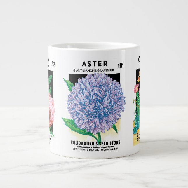 Caneca De Café Grande 3 Diferentes Flores de Arte de Rótulos de Pacotes  (Frente)