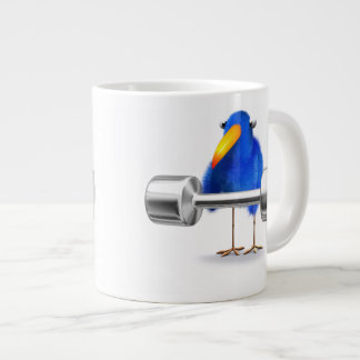 Caneca De Café Grande 3d Elevador de peso azul de aves