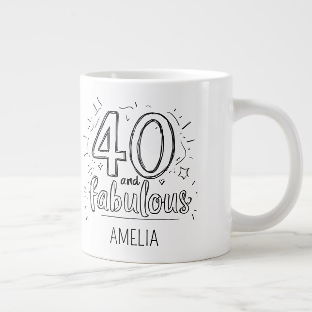 Caneca De Café Grande 40 and Fabulous Doodle Happy Birthday  (Direita)