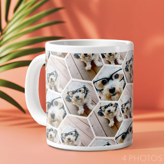 Caneca De Café Grande 4 Colagem de Fotografias - padrão de hexágono funk