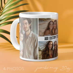 Caneca De Café Grande 4 Colagem de Fotos com Uma Linha de Texto - Minima