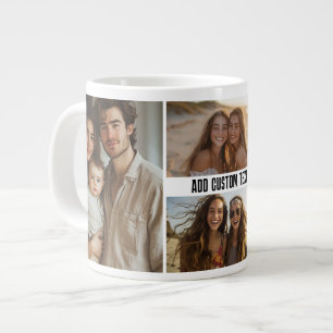 Caneca De Café Grande 4 Colagem de Fotos com Uma Linha de Texto - Minima