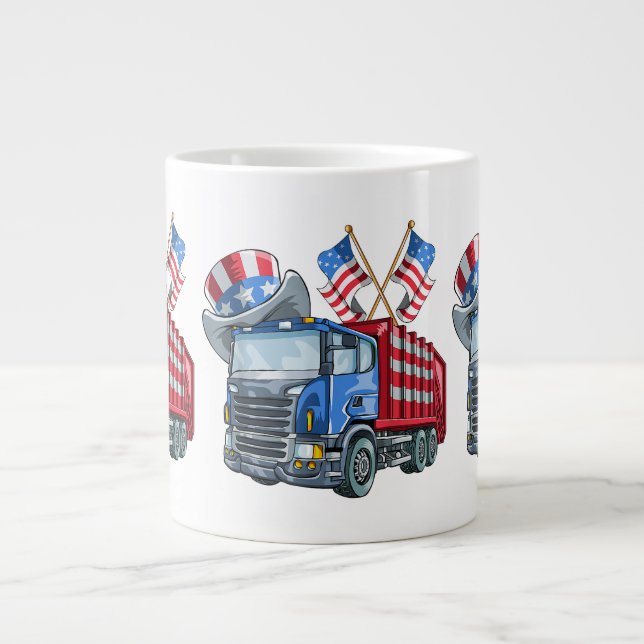 Caneca De Café Grande 4 de julho Lixo Caminhão Engraçado Camisas Engraça (Frente)