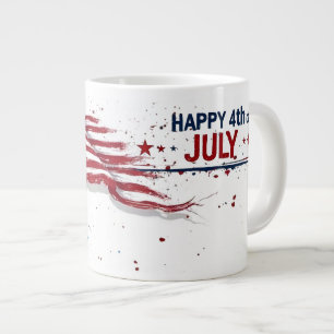 Caneca De Café Grande 4 de Julho - Salpico Artístico da Bandeira dos EUA