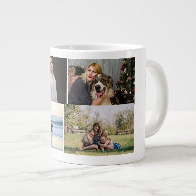 Caneca De Café Grande  4 Family Photo Collage Custom (Frente Esquerda)