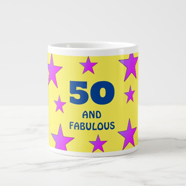 Caneca De Café Grande 50 anos e fabuloso aniversário das estrelas amarel (Frente)