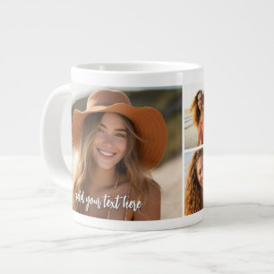 Caneca De Café Grande 5 Colagem de Fotos - Mod Minimalista com Texto de