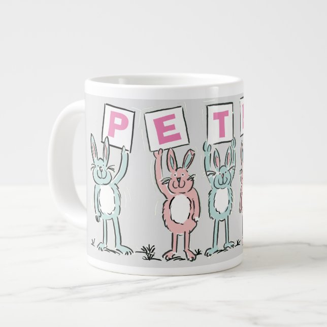Caneca De Café Grande 5 letras de nome com coelhos divertidos (Frente Esquerda)