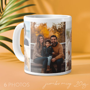 Caneca De Café Grande 6 Colagem de Fotos - Fundo Branco Moderno e Minima