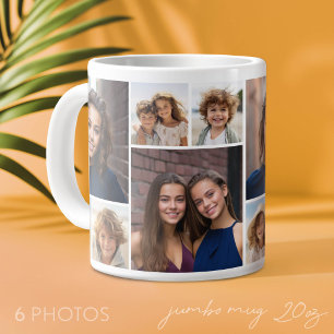 Caneca De Café Grande 6 Colagem de Fotos - Mesma Colagem em Ambos os Lad
