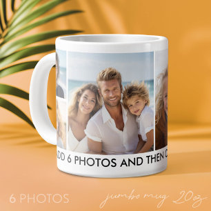 Caneca De Café Grande 6 Colagem de Fotos - Moderno, Branco Mínimo com Te