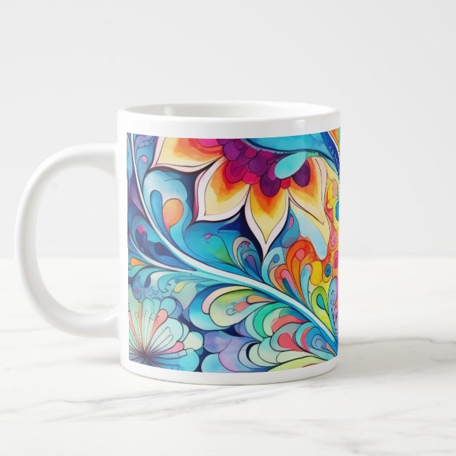 Caneca De Café Grande 70s 60s Psychedelic Hippy Retro Hip (Esquerda)