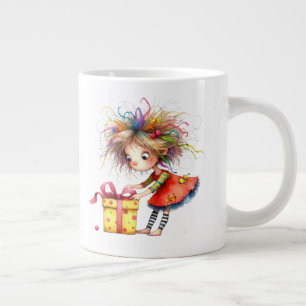Caneca De Café Grande * 7 Colorida Caprichosa Menina de Natal Present